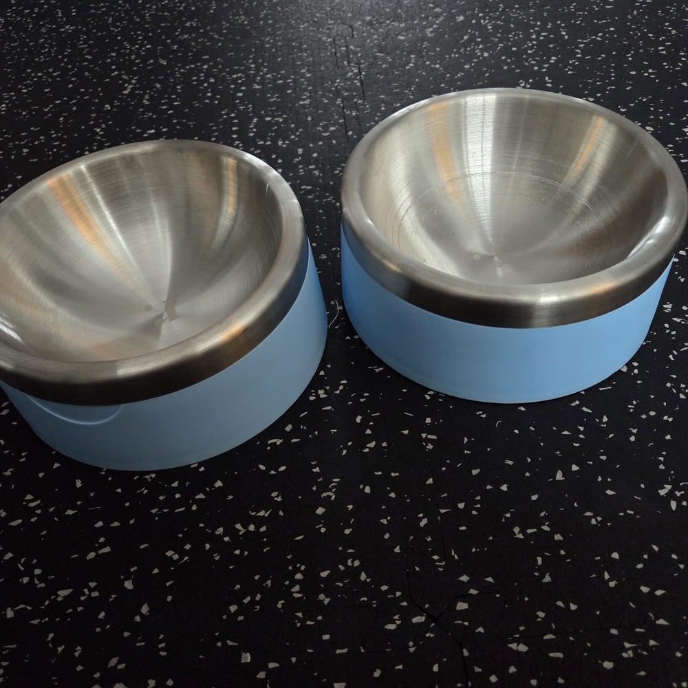 Stainless Steel and Blue Pet Bowls